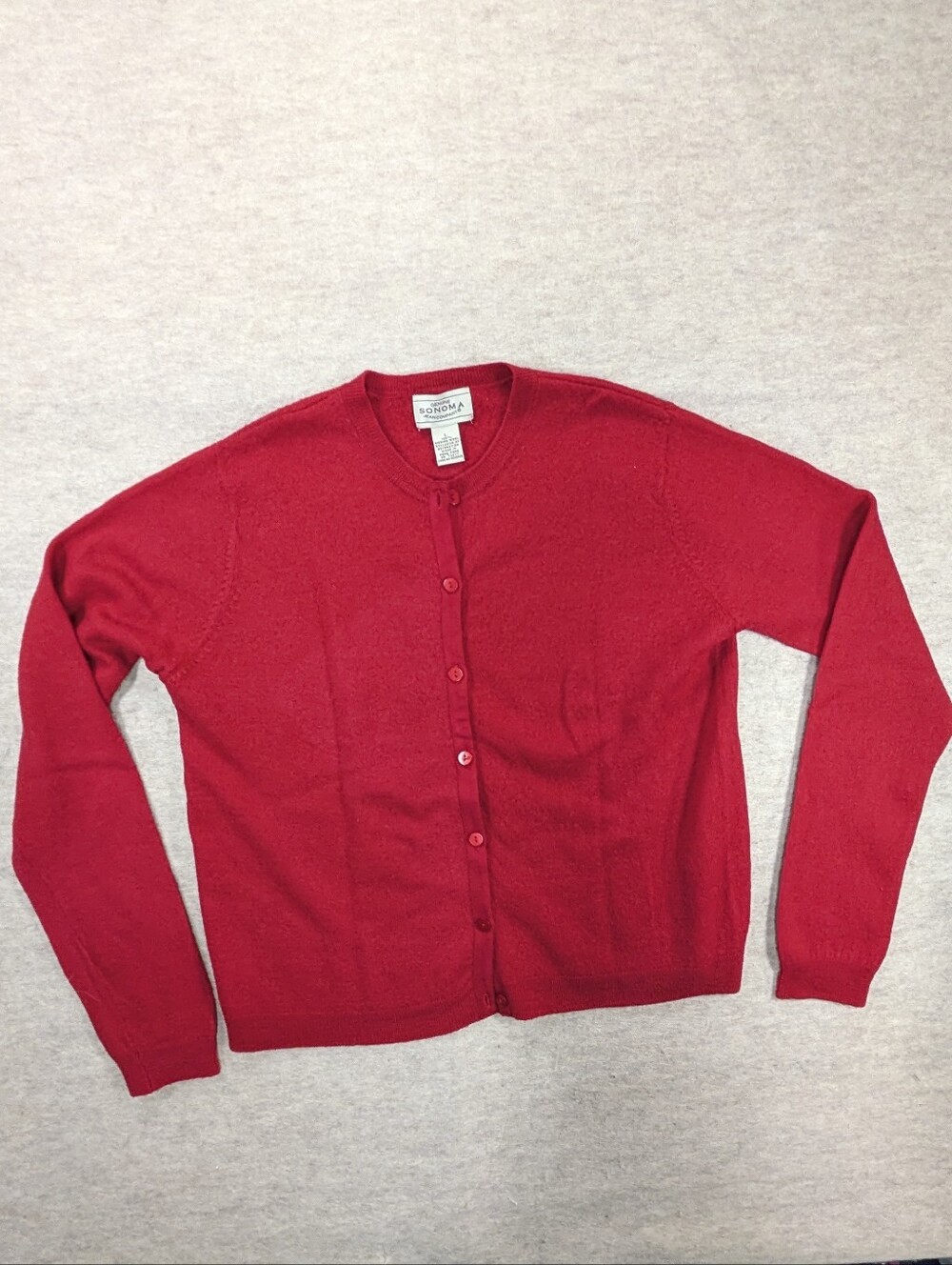 Vintage Sonoma Merino Wool Bold Red Classic Button Cardigan Sweater Women's L